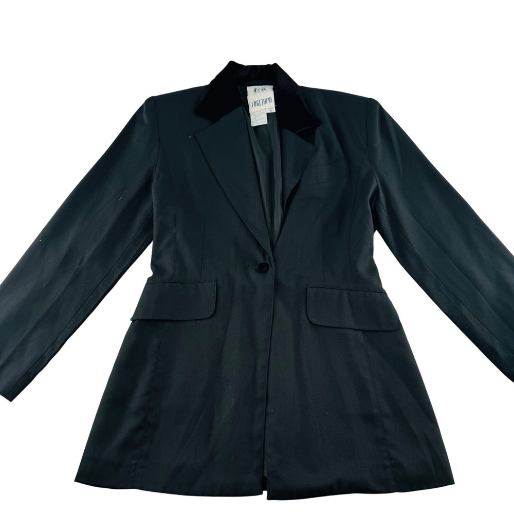 Vintage Black Blazer Womens Missy 10 Together! Brand Polyester Rayon Velvet Coll